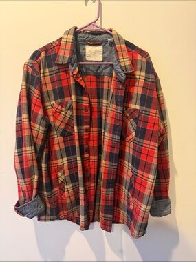 Weatherproof Red Plaid Shirt Jacket with Navy & Tan